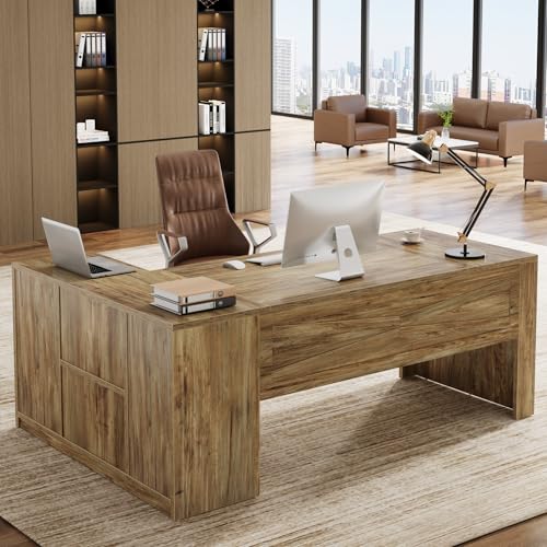 Image of Tribesigns 71 Inch Executive Desk with Filing Cabinet, L Shaped Office Desk