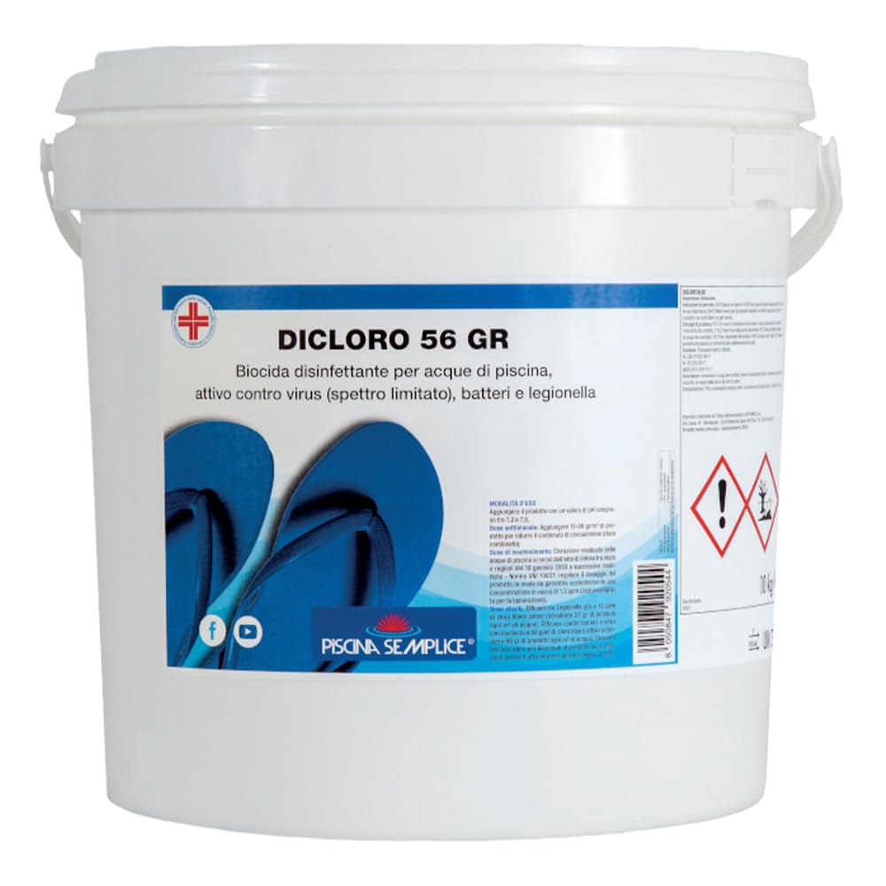 Piscina Semplice Dicloro Granulare 56 – Cloro Rapido per Trattamento Acqua Piscina, Ideale per Mantenere l’Acqua Limpida e Pulita, Formato da 10 kg
