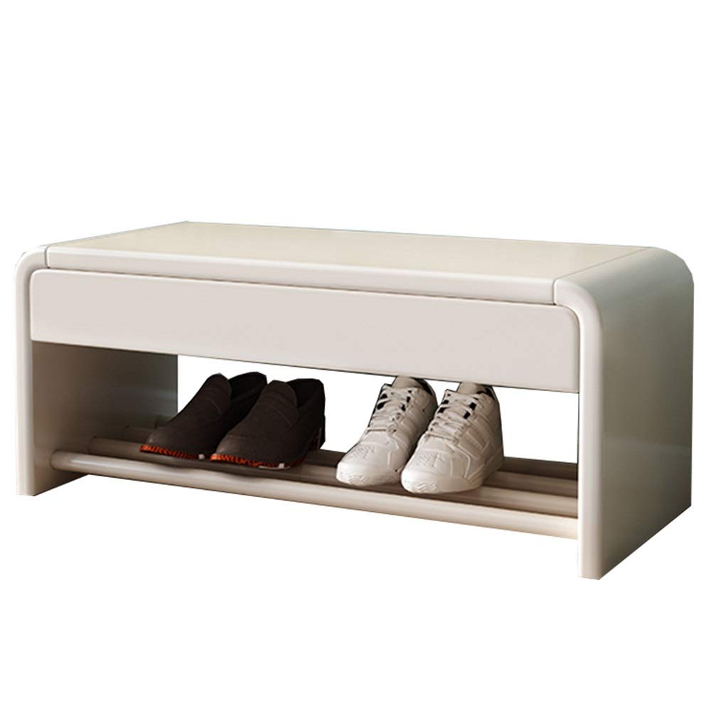 Étagère à chaussures en bois massif blanc avec banc de couloir moderne