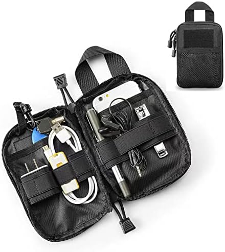 Tactical EDC Pocket Organizer Pouch Only, Mini Small Tool Storage Pouch Bag Portable Nylon Molle Military Utility Pouch for Electronic Accessories, Aid Kits, Multitools, Tactical Accessories (Black)