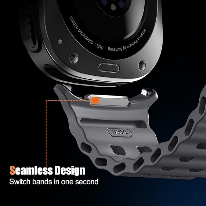 Image of CERLINK Ocean Silicone Sport Bands For Samsung Galaxy Watch Ultra 47MM Band, Adjustable Breathable Soft Waterproof Strap For Galaxy Watch 7 Ultra