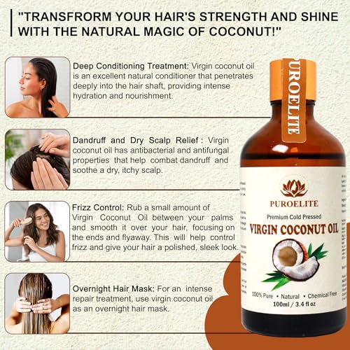 Image of Premium Cold Pressed Virgin Coconut Oil,100% Pure & Natural for Face, Hair & body Glass bottle with dropper 100 ml