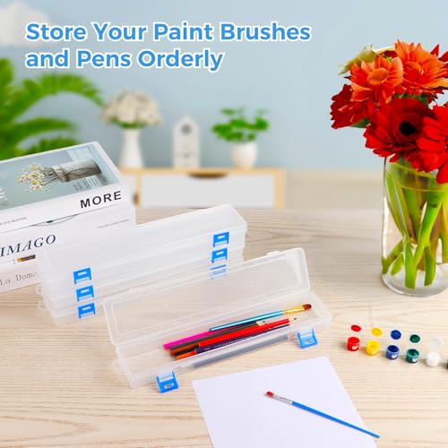Image of 12 Pack Large Capacity Plastic Pencil Box, 13 inch Long Paint Brushes Watercolor Pen Storage Container, Translucent Pen Drawing Tools Organizer with Buckle for Art Craft
