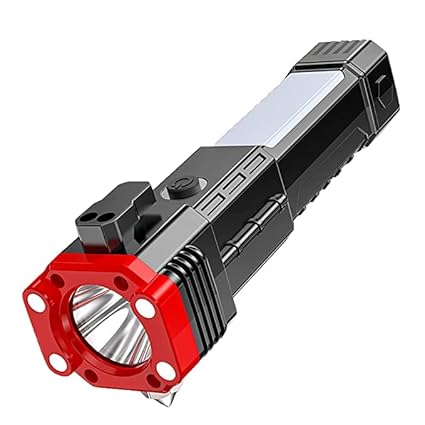 Fizont Mart Multifunction Portable Led Flashlight with Power Bank Rechargeable Solar LED Torch Flashlight,Car Emergency Tool with Window Breaker and Cutter for Raveling and Camping Tools.