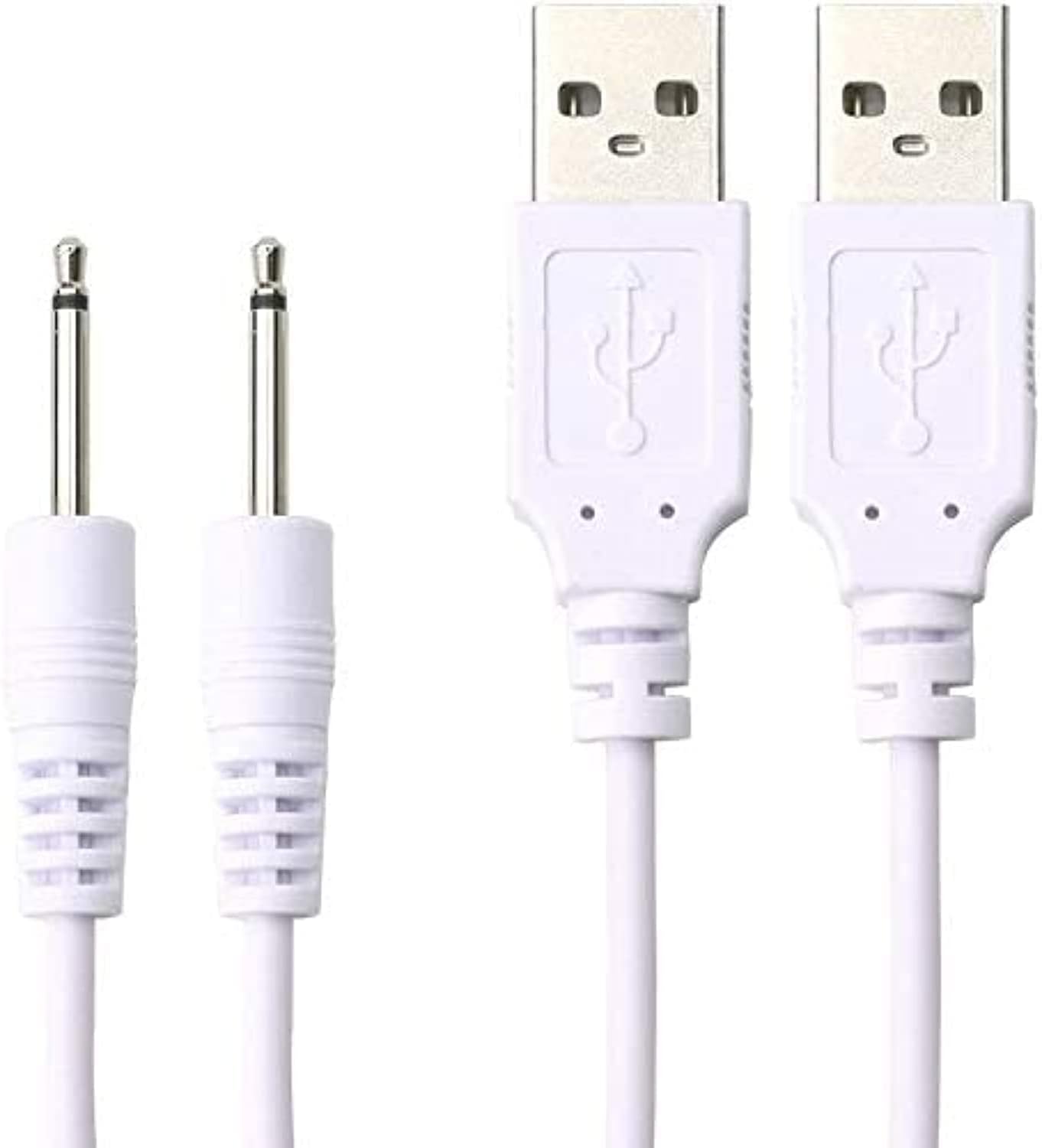 Replacement-Charging-Charger-Rechargeable-Massagers, DC Cable USB Cord - 2.5mm Tip Length 17mm (2 Pack)