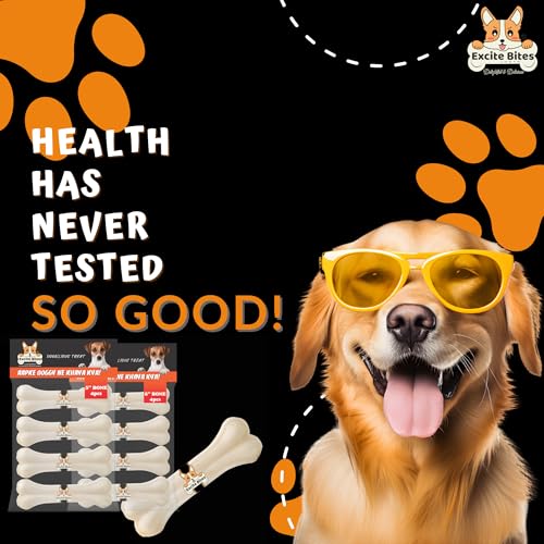 Image of EXCITE BITES Pressed Rawhide Bones for Dog Treats | Dog Calcium Bone Dog Chewing Needs | 5Inch & 6Inch Calcium Bone Treat for All Dogs | Combo Offer (5 inch-4Pcs)(6 inch-4Pcs), 730 g (Pack of 2)