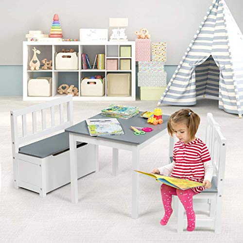 image for Costzon Kids Table and Chair Set, Wood Activity Table with Toy Storage