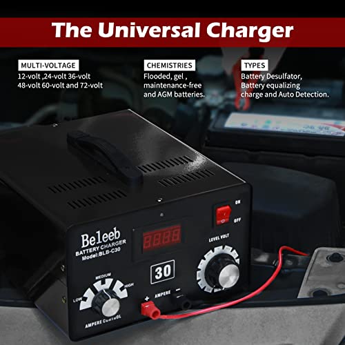 Image of Multi Voltage Battery Charger 12V 24V 36V 48V 60V 72V for Lead-Acid and Lithium-ion Battery,Trickle and Desulfator, 19lb, Black