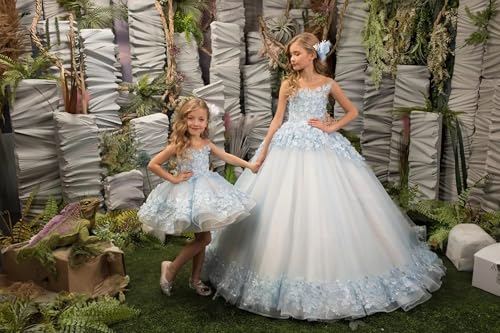 Pageant Dresses for Girls Short Lace Applique Poofy 3D Flower Girl Dress for Wedding Toddler Ball Gown for Girl3