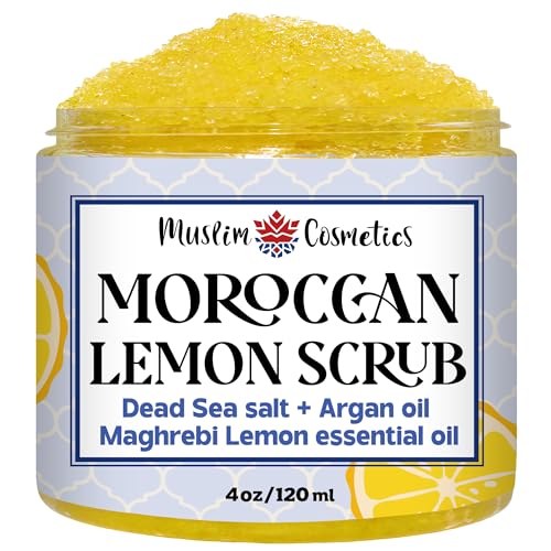 Moroccan Lemon Dead Sea Salt Scrub | Face & Body | Non clogging | Argan oil | Natural exfoliator || Made in Canada - Muslim Cosmetics - Moroccan Lemon Scrub (4oz (120ml))