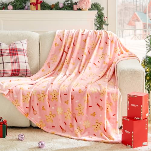 Image of BEDELITE Twin Blanket for Couch & Bed - Cute Holiday Throw Blanket with Gingerbread Man Pattern for Girls & Teens, Soft Fleece for Couch & Bed, Festive Home Decor Gift, 60x80