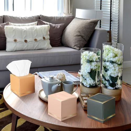 Image of Fourluoo 12 Pack Facial Tissues Cube Boxes Face Box 600 Sheets 3 Ply Soft Paper Square Tissues Bulk for Car Pocket Toilet Household Bedroom Family (Morandi Color)