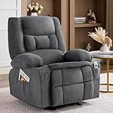 Rocker Recliner Chair with Massage and Heat, Nursery Rocking Chairs for Living Room, Ergonomic Comfy Relining Chair with Cup Holders, USB Charge Port, Side Pockets, Lazy Boy Recliner Sofa, Grey