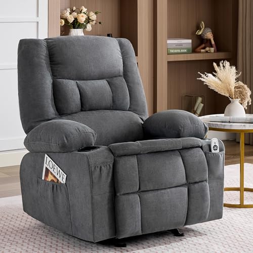 Rocker Recliner Chair with Massage and Heat, Nursery Rocking Chairs for Living Room, Ergonomic Comfy...