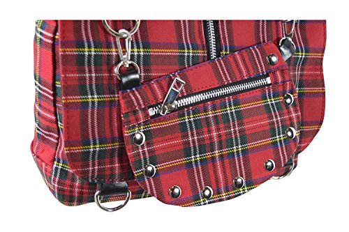Lost Queen Punk Rock Studded Red Tartan Plaid Crossbody Purse3