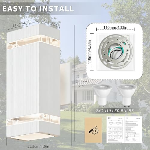 Image of JYV Square Outdoor Wall Lights, Up and Down Porch Lights, White 2 Pack