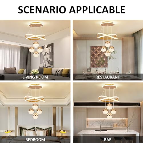 Spavzeme CT-1 Modern Gold Led Chandeliers, 3-Color Dimmable Pendant Light For Kitchen Island, Dining Room thumb #3