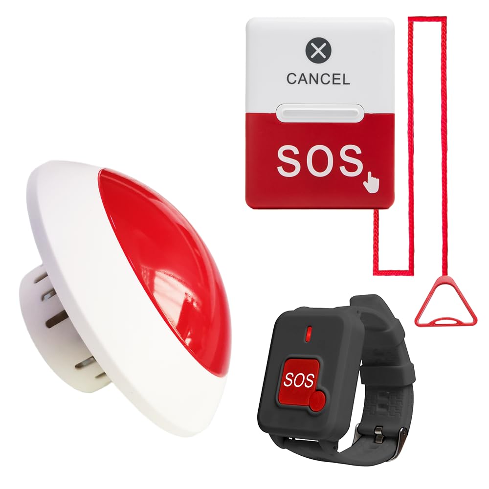 Sistema de Llamada de Emergencia para Minusválidos/Personas Mayores, Avisador Baño Minusvalidos/Ancianos | SOS Alarma Minusvalidos Baño/Dormitorio/Accesible WC/Aseo +1 Pulsera de Emergencia