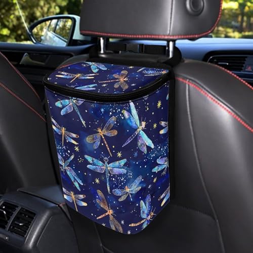Image of Car Trash Bin Collapsible Car Organizers and Storage for Front Seat Multipurpose Trash Bag Automotive Garbage Can Car Accessories Interior Car Organizer, Dragonfly Pattern