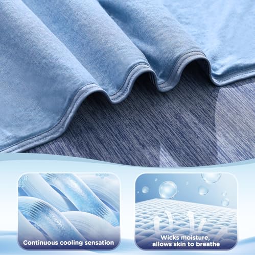 Image of Cooling Blanket Japanese Q-Max 0.4 Technology keep cool in hot summer, 78 X 86in twin or baby sized blanket for Adults, Children, Babies. Mica Nylon and PE Cool Fabric Breathable Comfortable.(Blue)