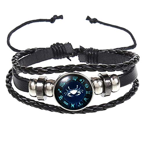 Bracelet en cuir pour femme et homme : bijoux de constellation 12 signes astro noir