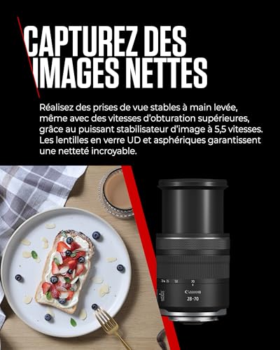 Objectif Zoom Standard Canon RF 28-70mm F2.8 is STM pour appareils Photo du système EOS R avec stabilisateur d'image à 5,5 Vitesses, tropicalisé, Conception compacte et légère