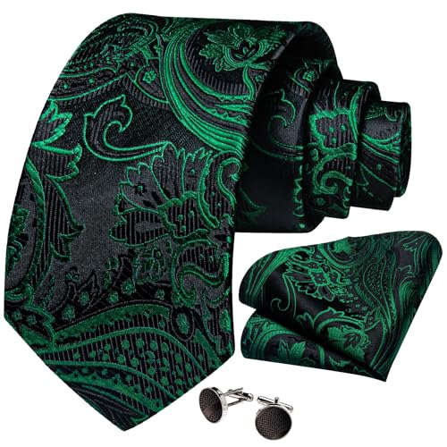 Image of DiBanGu Mens Paisley Tie Set Silk Woven Jacquard Necktie and Pocket Square Cufflinks Gift Set for Wedding Bussiness