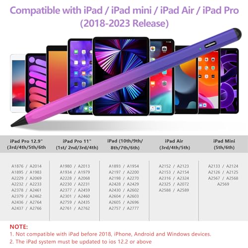 Image of Stylus Pen for iPad 2018-2023 with Palm Rejection, Active Pencil for iPads 10th /9th /8th /7th /6th Gen, for iPad Pro 11 /12.9 inch, for iPad Air 5th /4th /3th, for iPad mini 6th /5th Gen(Purple Rose Red)