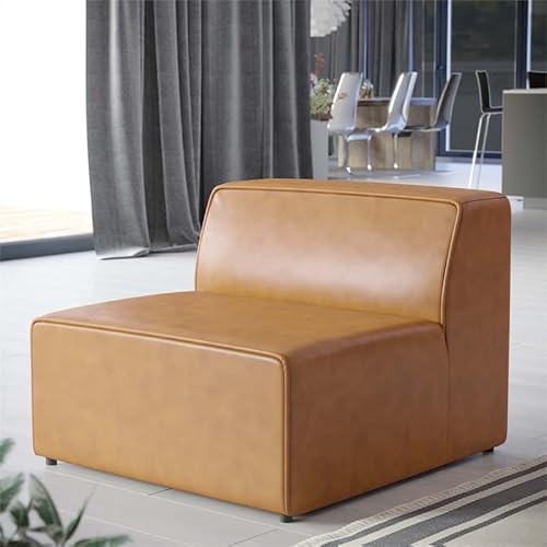Modway Mingle Vegan Leather Sectional Sofa Armless Chair, Tan #TOP5