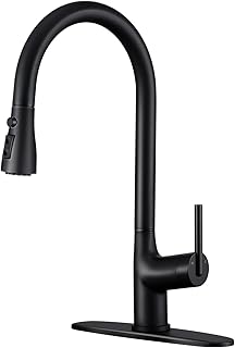 ARRISEA Kitchen Faucets with Pull Down Sprayer, Stainless Steel Matte Black Kitchen Sink Faucets with Deck Plate,Single Handle Sink Tap Suit to 1/3 Holes Sink(Regular Kitchen Faucet, Matte Black)
