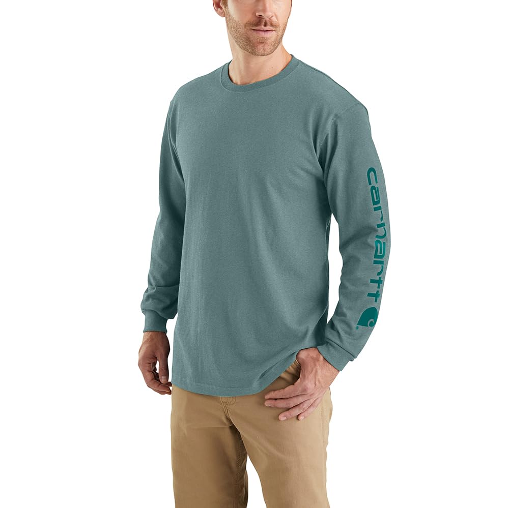 Carhartt Mens Loose Fit Heavyweight Long-sleeve Logo Sleeve Graphic T-shirt
