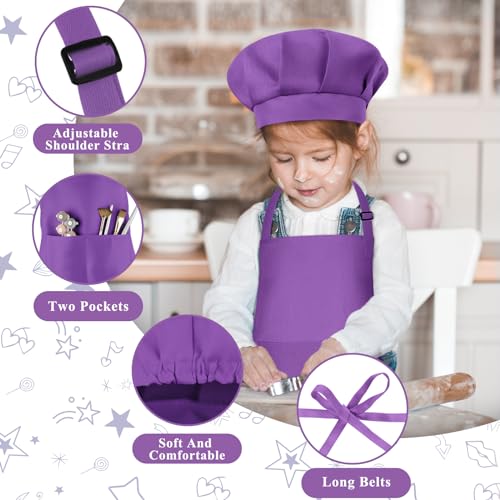 BOUBONI Kids Apron and Chef Hat Set Adjustable Child Art Aprons with 2 Pockets Toddler Chef Hat and Apron for Cooking Baking Painting (Purple) - Cosy Home Interiors BOUBONI Kids Apron and Chef Hat Set Adjustable Child Art Aprons with 2 Pockets Toddler Chef Hat and Apron for Cooking Baking Painting (Purple) - Image 3