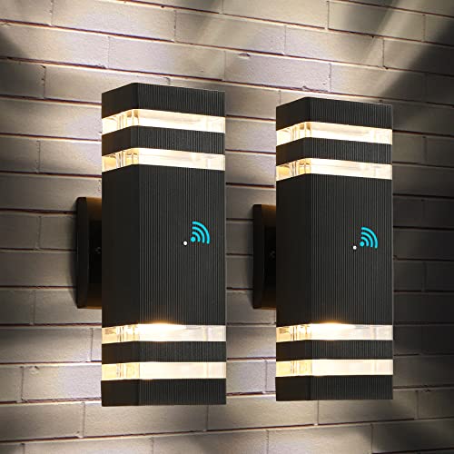 tewei Dusk to Dawn Outdoor Wall Lights Fixture, Up and Down Porch Lights Outdoor Wall Black Modern Exterior Lights, IP65 Warm White 3000K Waterproof LED Wall Sconce for House Garage, 2 Pack by tewei - Used condition - US$50.11