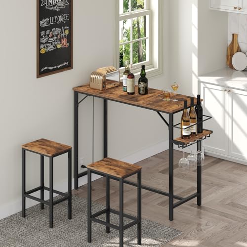 MAHANCRIS Bar Table, 35.4-Inch Counter Height Pub Table with Charging Station, Rectangular Dining Table with Wine Rack and Glass Holder, High Top Cocktail Tables, for Kitchen (Only Table) by MAHANCRIS - Used condition - US$50.99