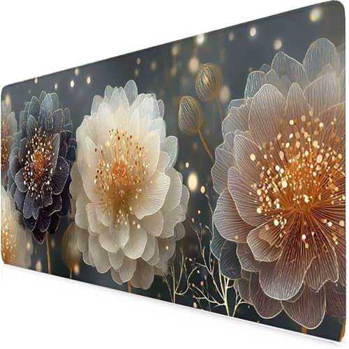 Tapis de souris XXL fleur crème avec surface imperméable et bords cousus renforcés