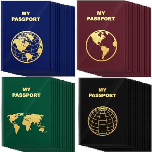 Lincia 48 Pcs Blank Passport Notebook Fake Passport Book Travel Journal Book Bulk Coloring Travel Airplane Activity Decor Projects(Vintage Color)