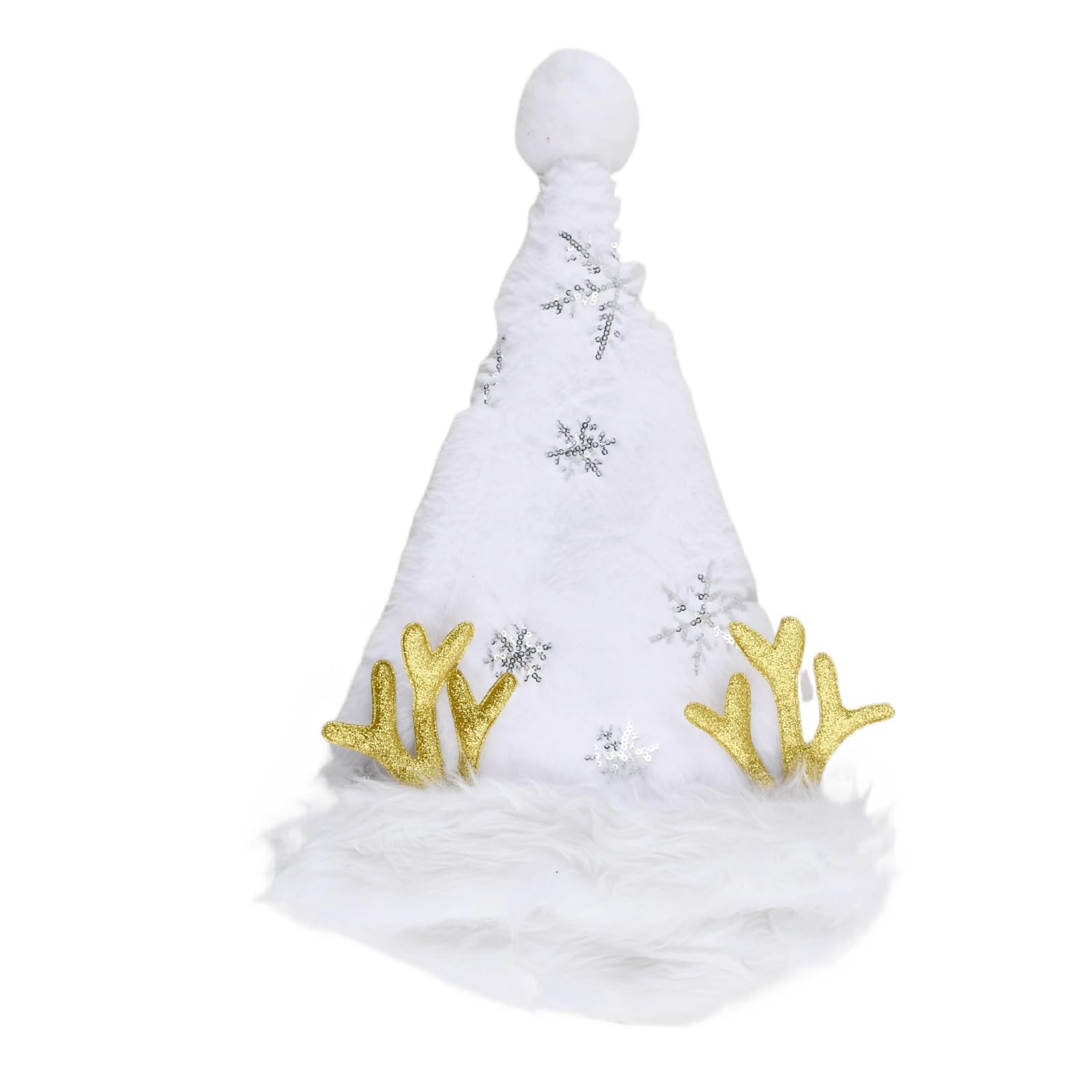FooYee elf hats for adults, Warm and Thick christmas hat for Women and Men, Plush santa hat with Sequins Snowflake and Golden Antlers, Festive Party Accessory, Holiday Photo Prop (White)