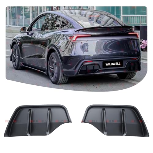 WildWell Rear Bumper Diffuser Lip Compatible with 2025-2026 Tesla Model Y Juniper, Model Y Rear Diffuser with Shark Fin Design PP Material Matte Black