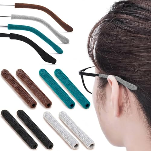 Bestgle 8 Paires Coussinet Oreille Lunettes, Doux Tricoté en Coton Antidérapant, Embouts pour Branches de Lunettes, Manchon de Bras de Lunettes pour Lunettes...
