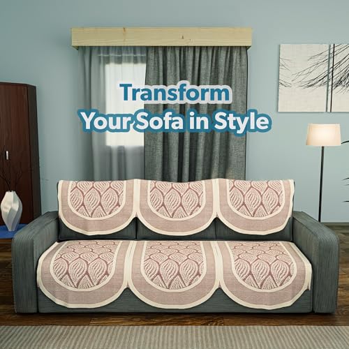 Image of Kuber Industries (Set of 6) Stylish & Durable Net Cotton Sofa Covers 3 Seater | Aesthetic Sofa Protector /Mat | Suitable Slipcover for Living Room & Office | Coconut Bright - Maroon