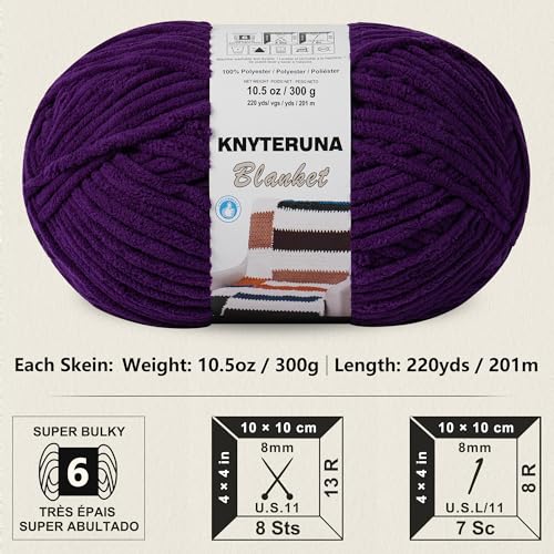 Image of #6 Super Bulky Blanket Yarn for Crocheting - 4 Skeins(Each 10.5oz /300g, 220yds /201m), Chunky Chenille Thick Plush Big Soft Yarn for Crocheting Knitting Blankets, Dark Purple