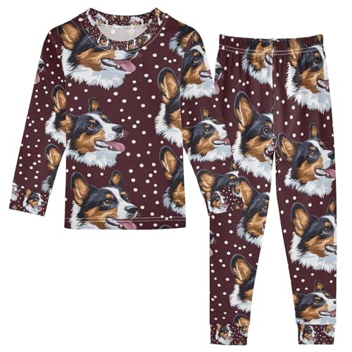 senya Cute Corgi Polka Dot A Pajamas Set Long Sleeve Soft Cotton Sleepwear 2 Piece