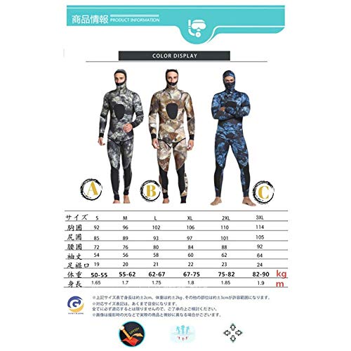 Amazon | ウェットスーツ 5mm フード付き 2ピース ダイビング スピア