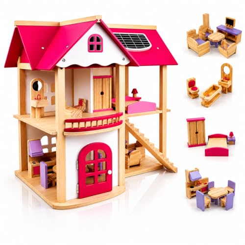 Magicwand® Pretend Play Endorsed Wooden Doll House with Mini Figures for Girls【2 Yrs & Up】【Pack of 1】【Multi-Colored】
