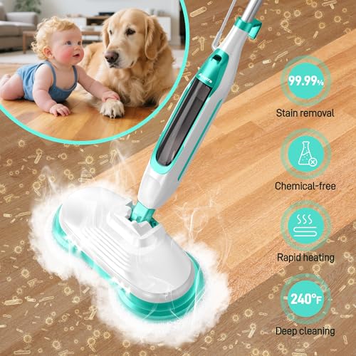 Scrubbing Steam Mop with Rotating Mop Pads, All-in-One Hard Floor Cleaner with LED Headlights, Steam & Spin Control, 6 Soft Scrub Pads, Swivel Steering, FS07 - Image 4