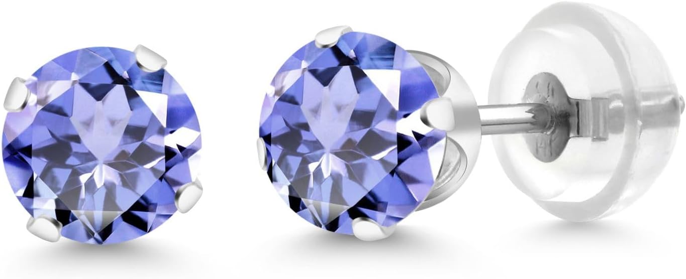 Gem Stone King Solid 14K Gold Genuine Natural Tanzanite Stud Earrings for Women Men | Gemstone Birthstone | Round 5MM | Gold Earrings | 1.00 Cttw