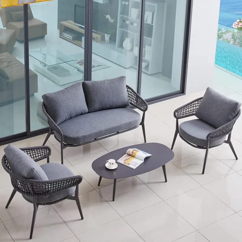 Image of DEVOKO Outdoor Furniture Collection Bistro Set with Cushion 4-Piece Rope Patio Backyard Living Set with Center Table in Grey Color