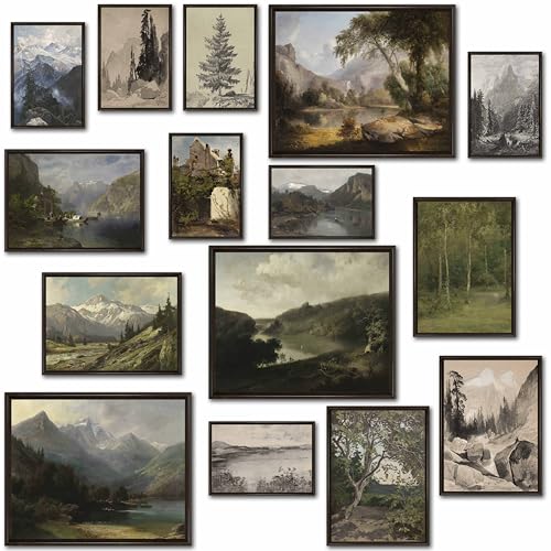 MAZUKO 15 PCS Vintage Wall Decor - Vintage Art Prints, Rustic Gallery Wall Print, French Country Nature Landscape Painting, Moody Vintage Poster Picture for Bedroom (UNFRAMED)