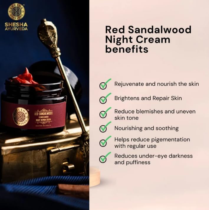 Image of SHESHA AYURVEDA Combo of Red Sandalwood Skin Brightening & Night Repair Cream & Kumkumadi Brightening Day Cream | Hydrating Anti-Aging for Radiant Skin | 50g Each