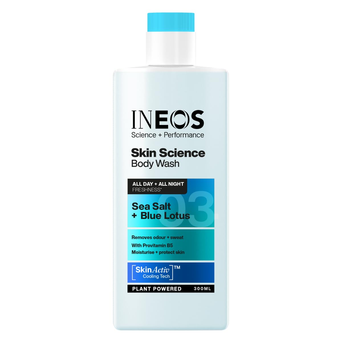 INEOS Skin Science - All Day Freshness With Provitamin B5 Body Wash Sea Salt + Blue Lotus - With SkinActiv Cooling Tech™ - Plant Powered 300ml